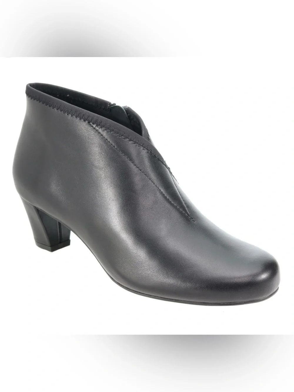 David Tate ANNA Black Lambskin Leather Zip Side Almond Toe Heeled Ankle Boot
